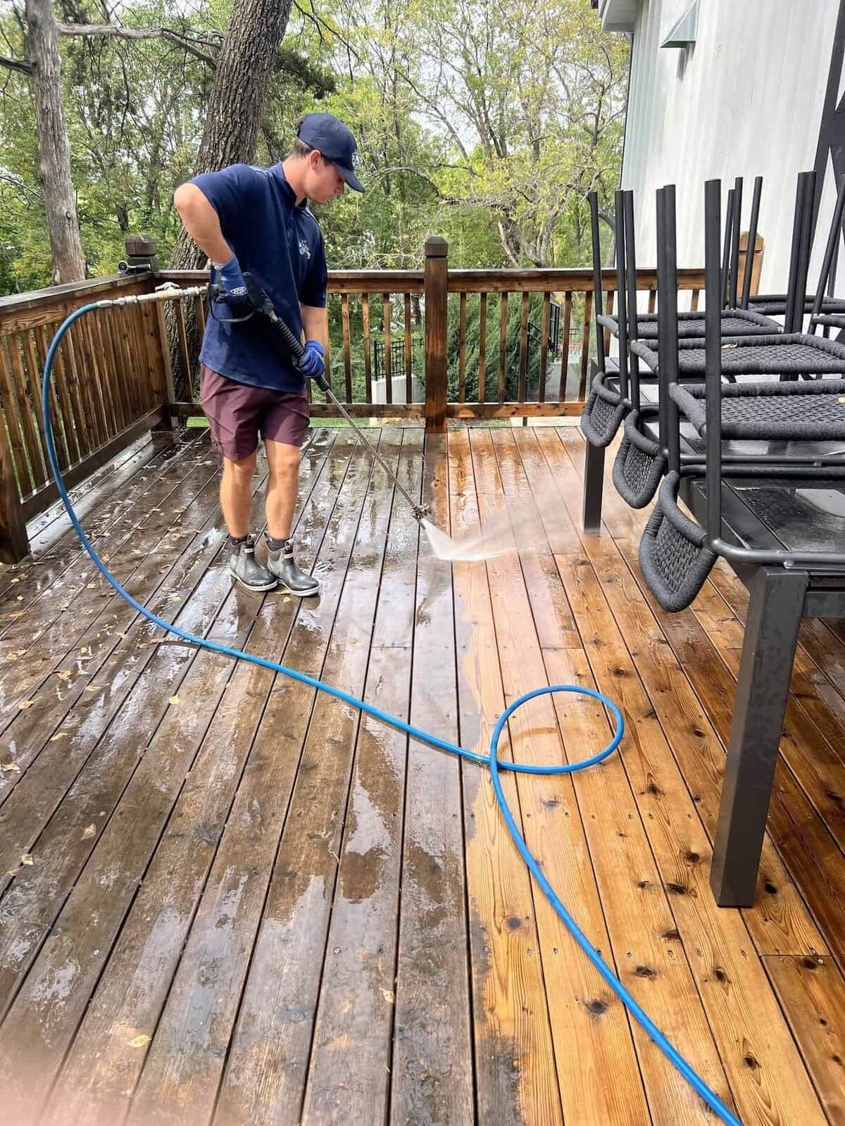 Deck soft wash prep in Liberty, MO by KC Splash