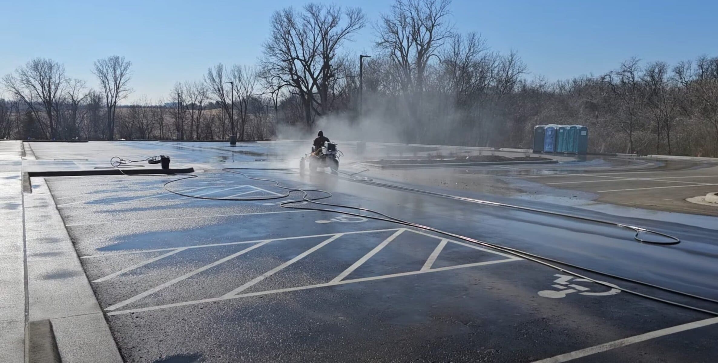 Post construction parking lot concrete cleaning result