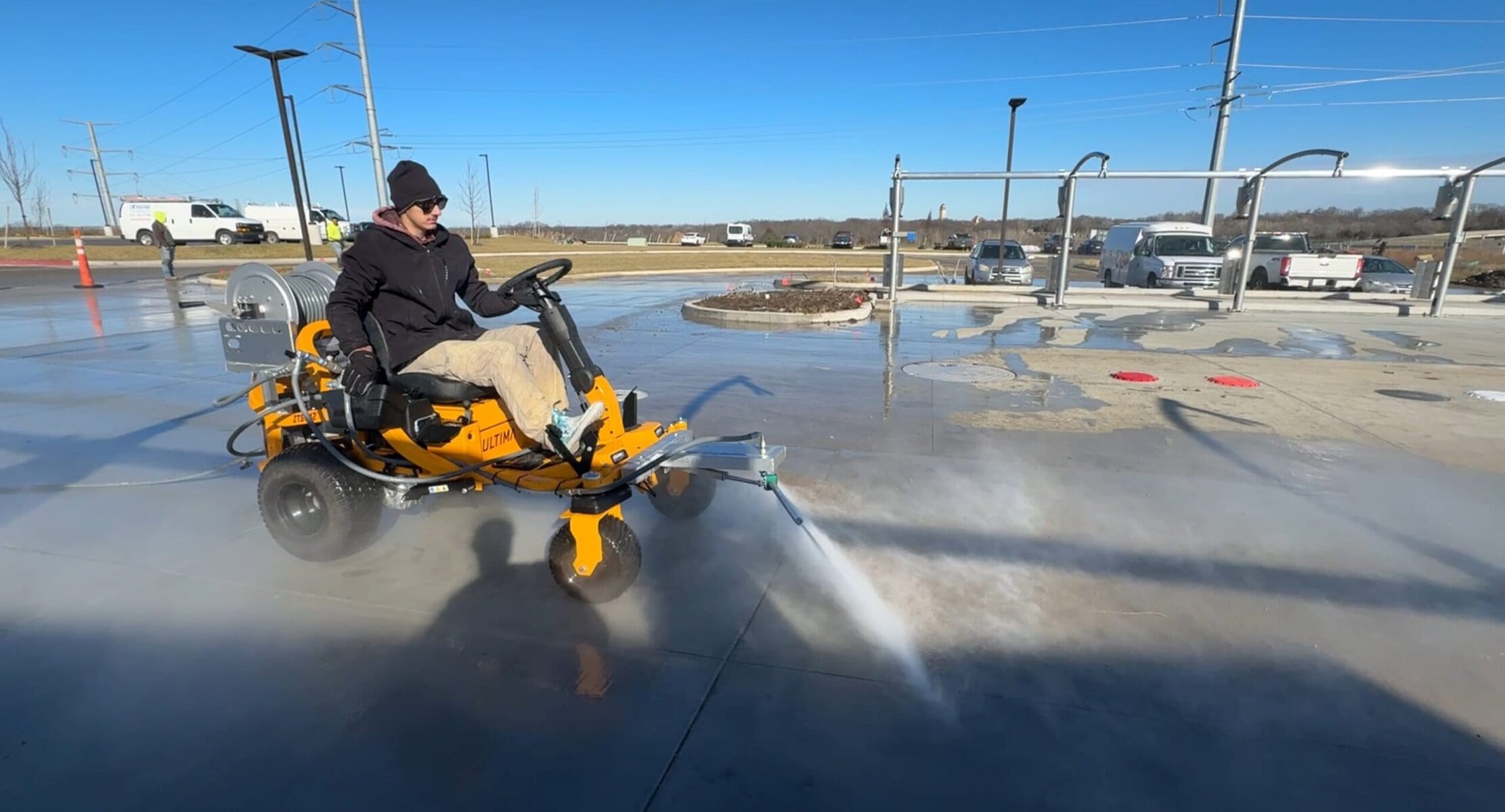 KC Splash Beast surface cleaner side profile on clean finished concrete at Tidal Wave Auto Spa