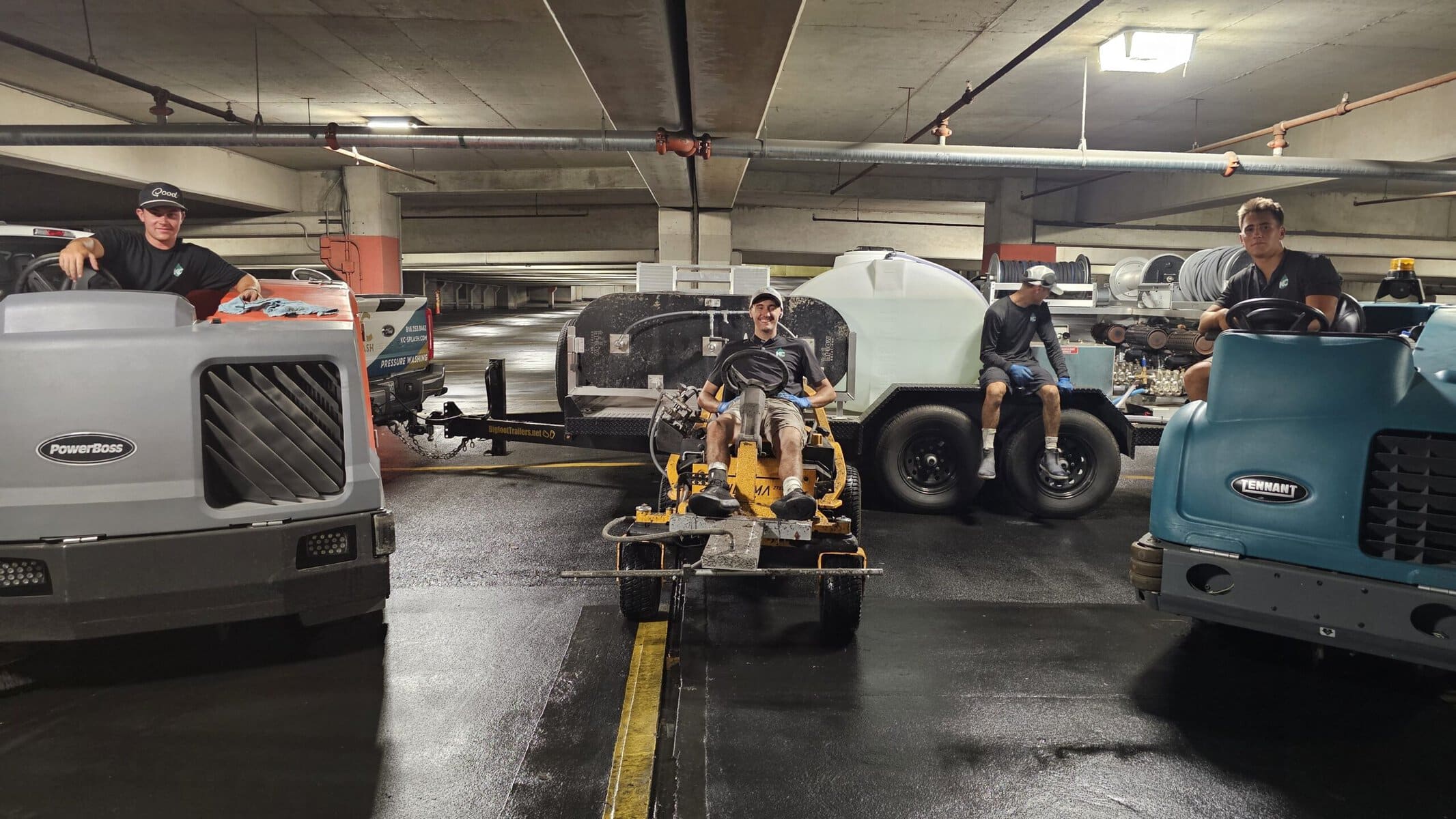 KC Splash overnight crew with the Beast and floor scrubbers at Crown Center parking garage Kansas City