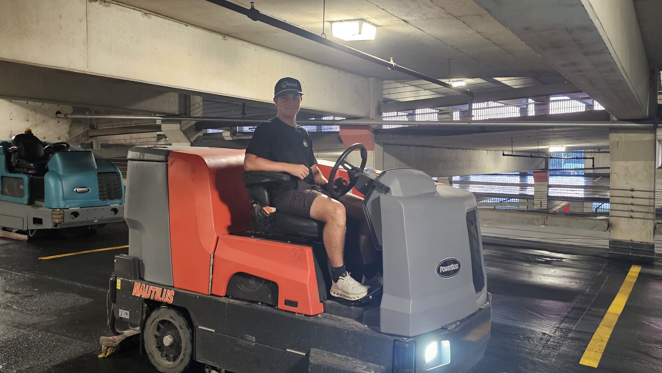 The Beast cleaning down a full drive lane at Crown Center parking garage Kansas City