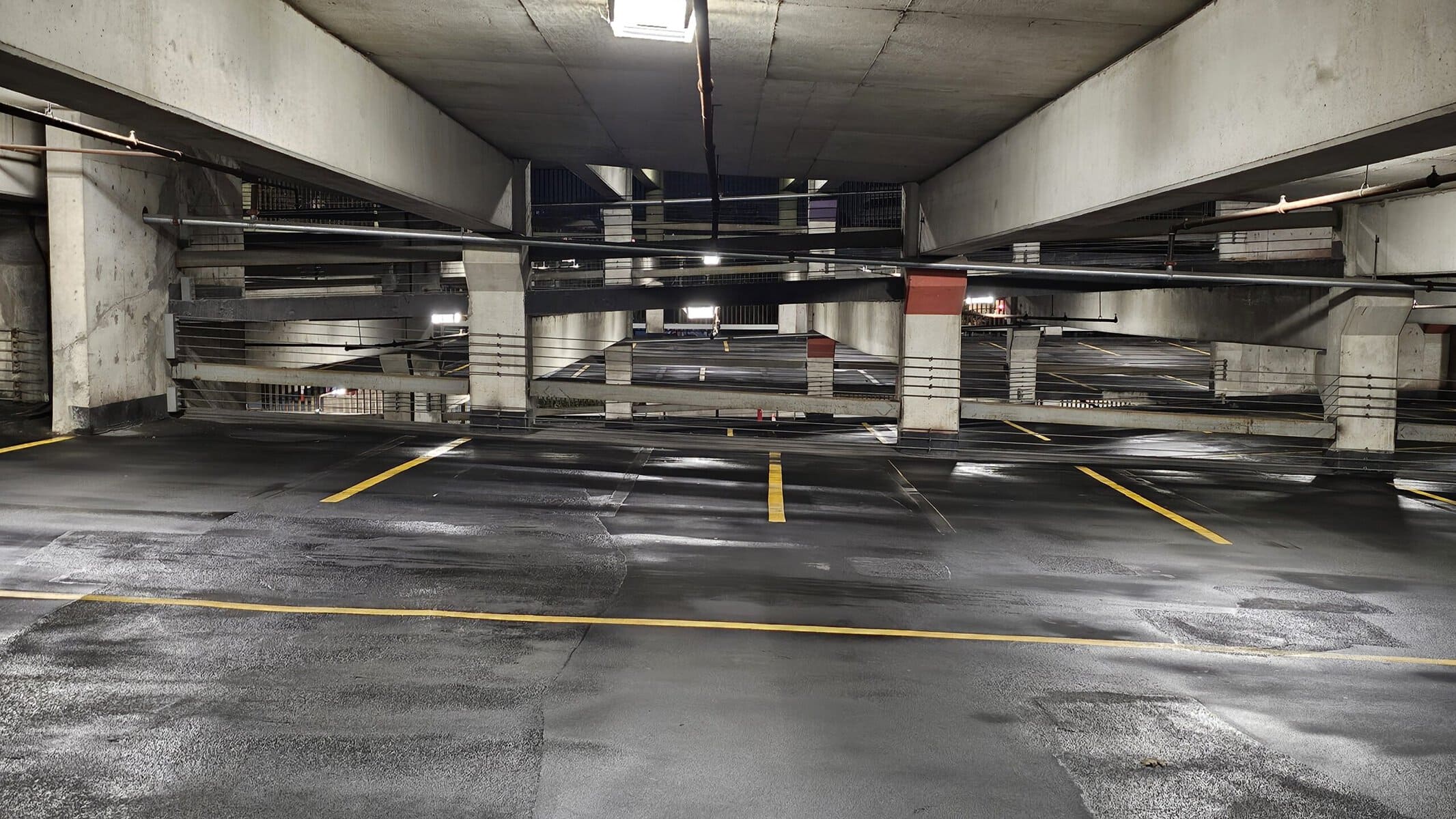 Finished clean parking deck at Crown Center after KC Splash cleaning Kansas City