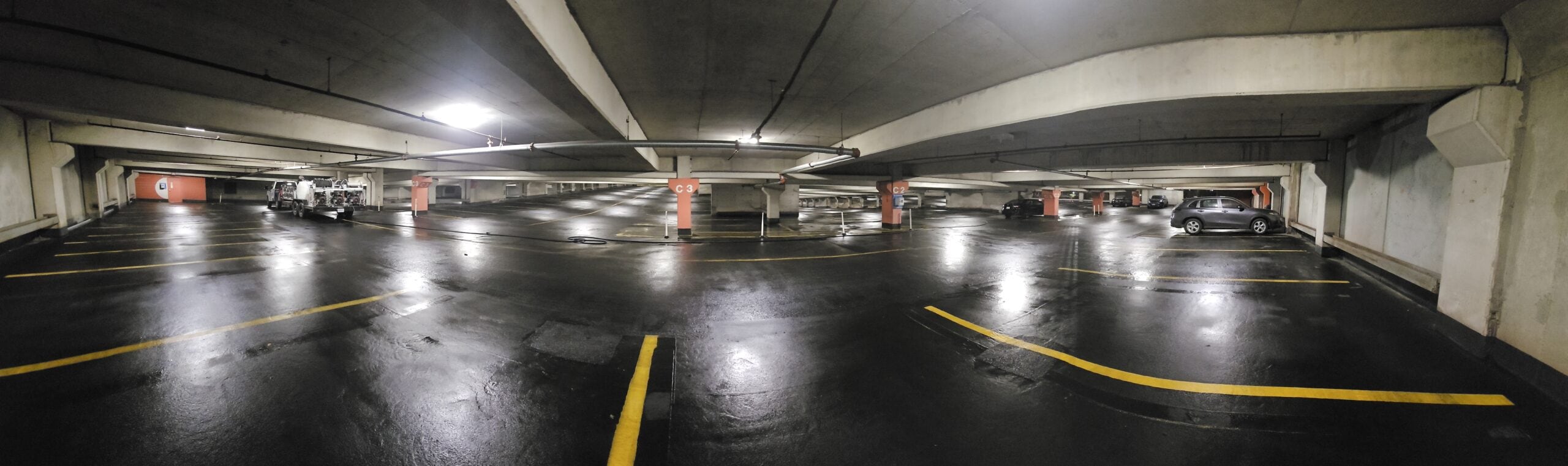 One full level of the Halls at Crown Center parking garage cleaned by KC Splash — Kansas City