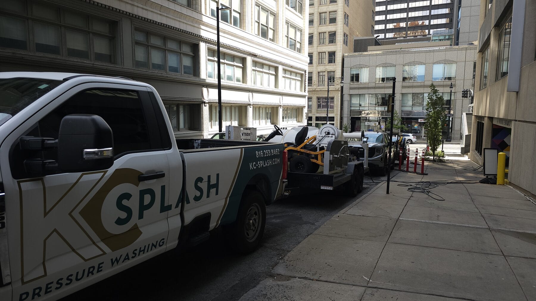 KC Splash truck and pressure washing rig staged on the street outside the Lightwell